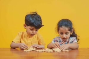 realistic scene with young children with autism playing11